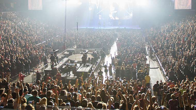 Wide-angle view of rock concert